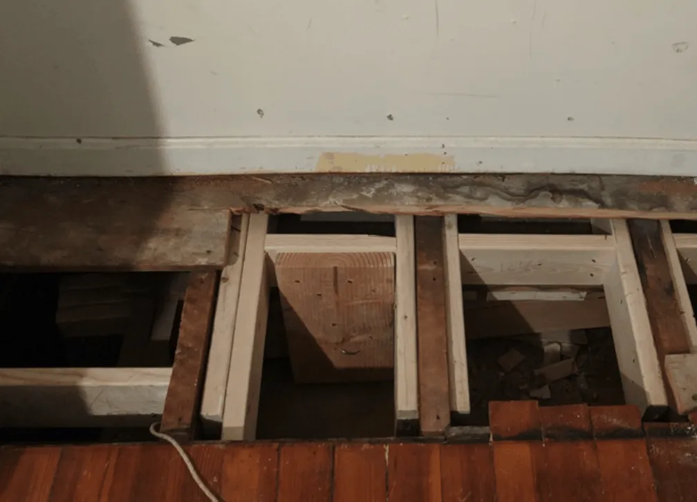 Damaged mobile home subfloor